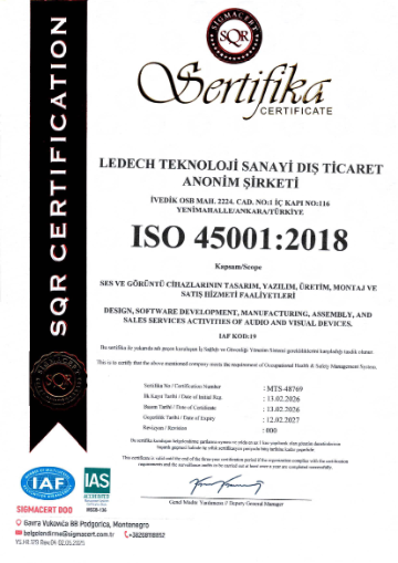 Sigmacert Certificate (Design, Software Development, Manufacturing, Installation, and Sales Services for Audio and Video Equipment)